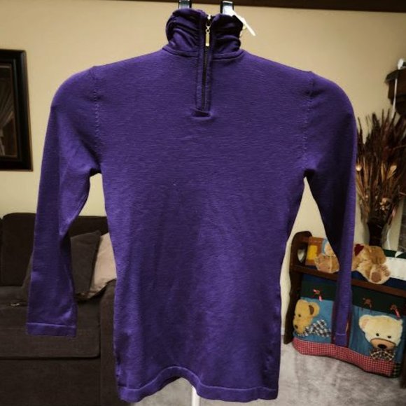 BEBE Peekaboo purple mock turtle neck silk blend sweater - Picture 2 of 3